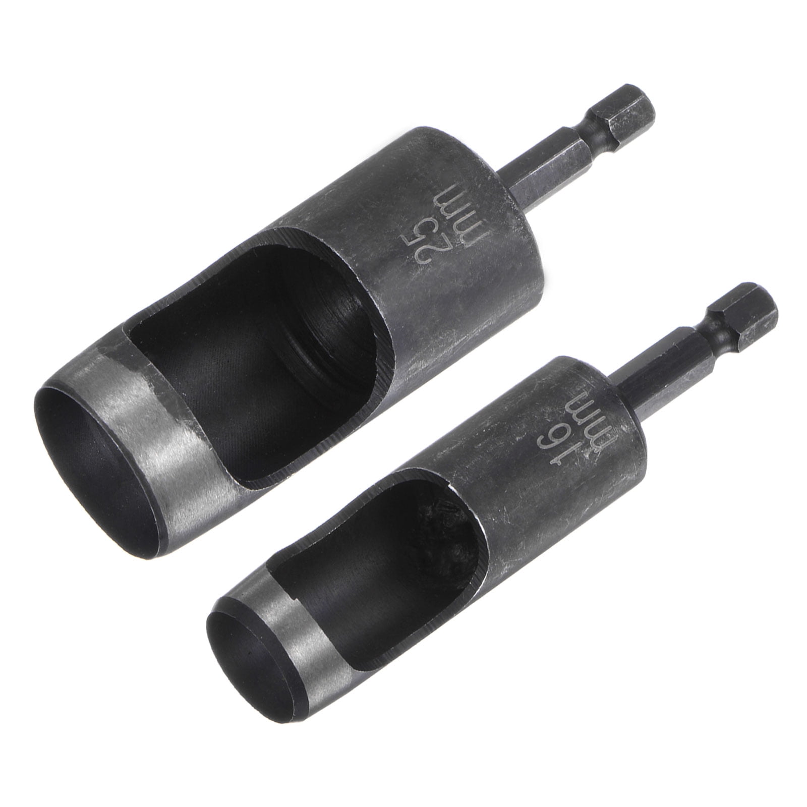 Uxcell 2pack 16mm,25mm Leather Hollow Hole Punch with 1/4" Hex Shank for Drill, Belt Hole Punch Punching Cutter Tool