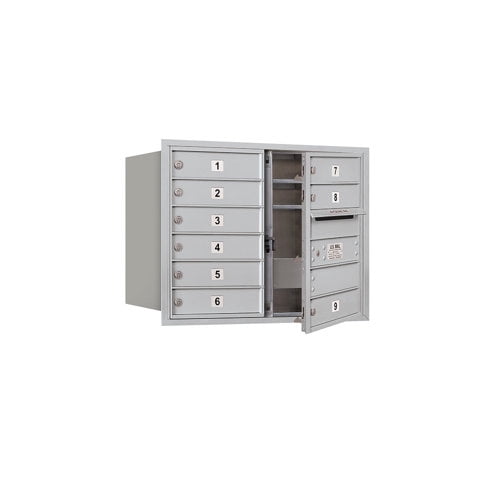 6 Door High Recessed Mounted 4C Horizontal Mailbox with 9 Doors in Aluminum with Private Access - Front Loading
