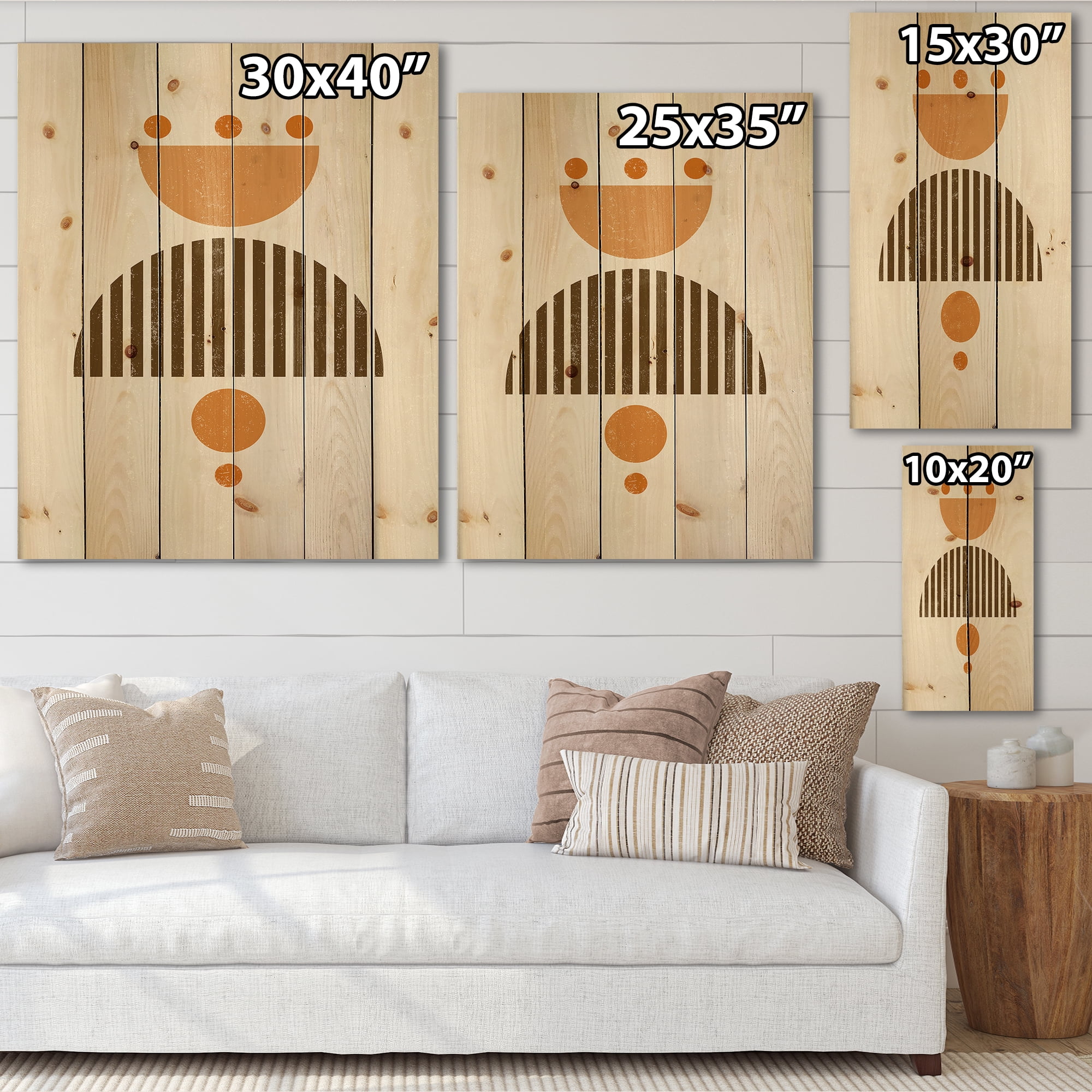 Designart 'Abstract Minimal Moon and Sun In Earth Tones II' Modern Print on Natural Pine Wood