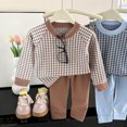 thumbnail image 2 of Faraee Toddler Baby 2 Piece Outfit Set Plaid Long Sleeve Crew Neck Top Solid Color Long Pants Soft Knit Loungewear for Boys Girls 6‑12 Months to 6‑7 Years, 2 of 5