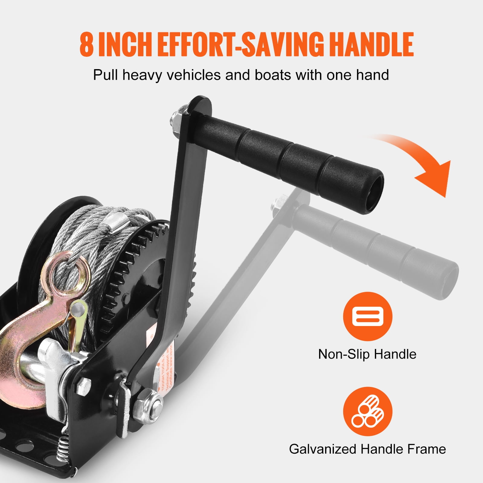 KFFKFF Hand Winch Heavy Duty Hand Crank 800 lbs 33 ft Steel Cable for Boat/ATV