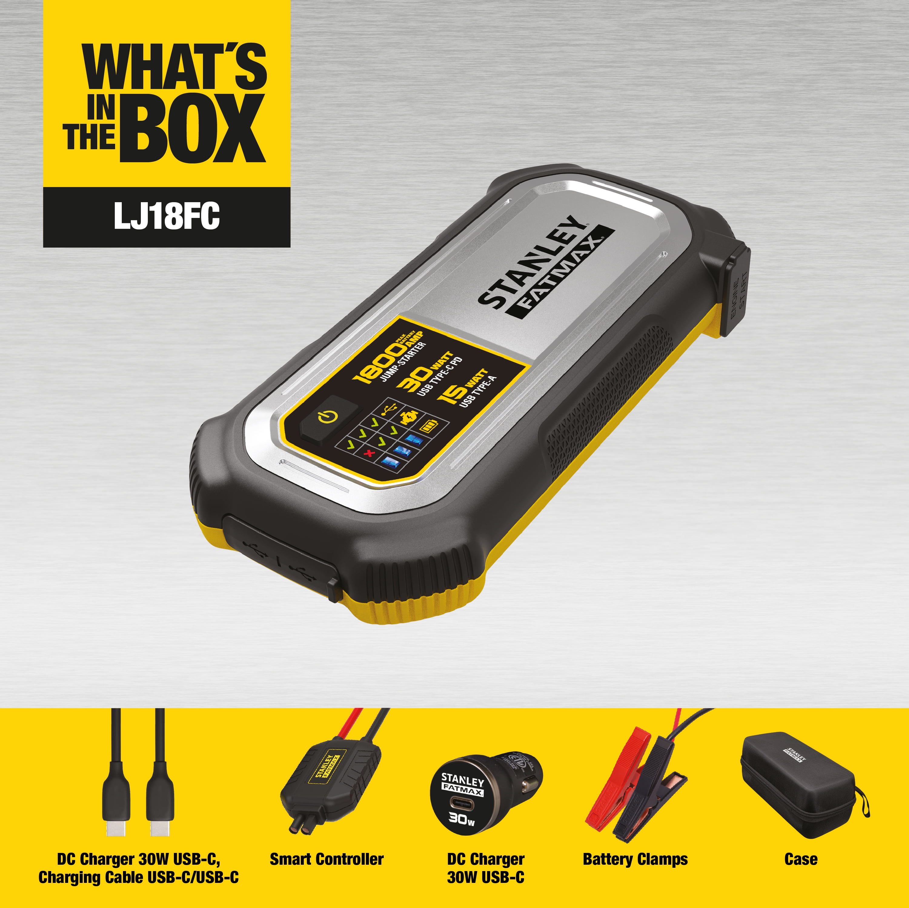 Stanley 1800 Peak Amp Lithium Jump Starter with USB & Case
