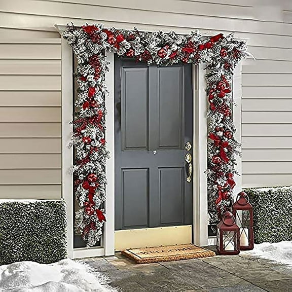 GITpooo Christmas Decorations Red and White Holiday Trim Front Door Wreath Christmas Home Restaurant Decoration, Christmas Gifts for Holiday Window Fireplace Mantle Indoor Outdoor Decor