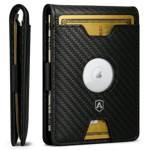 AOMGO Slim Wallet for Men with Money Clip – RFID Blocking Minimalist Card Holder, Carbon Fiber Pattern, Holds 6  Cards, Front Pocket Wallet for Men, Secure Trigger Pop-Up Design