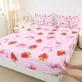 thumbnail image 3 of Homewish Kids Red Strawberry Twin Sheet Sets, Girly Pink Bow-tie Twin Fitted Sheet, Cartoon Yummy Fruit Flat Sheet, Luxury Bedroom Decor, 3-Piece, 3 of 7