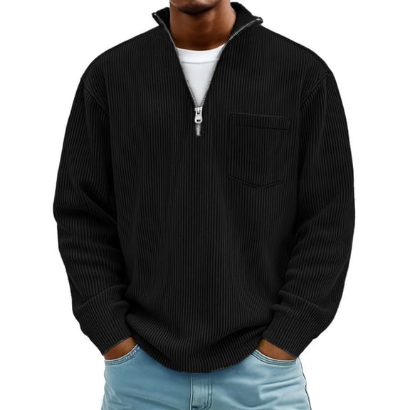 SOOMLON Oversized Sweatshirt Men Big and Tall Mock Neck Zip Pullover Corduroy Long Sleeve Shirts Fall Winter Clothes