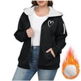 thumbnail image 2 of Hjlmsx Sherpa Fleece Lined Jackets for Women Zip Up Long Sleeve Hooded Sweatshirt Plus Size Casual Winter Coat Outwear with Pockets Black L, 2 of 4