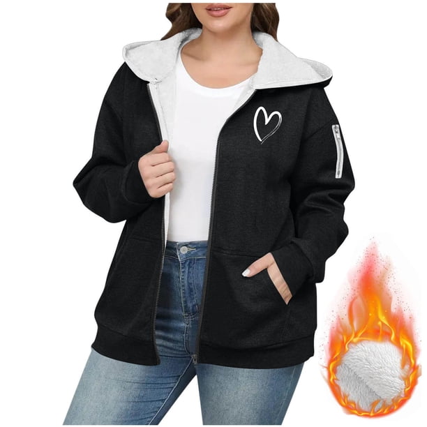 HongQid Women's Sherpa Plus Size Casual Fuzzy Hoodies Sweatshirt Long Sleeve Full Zipper Track Tops Athletic Jackets with Pockets