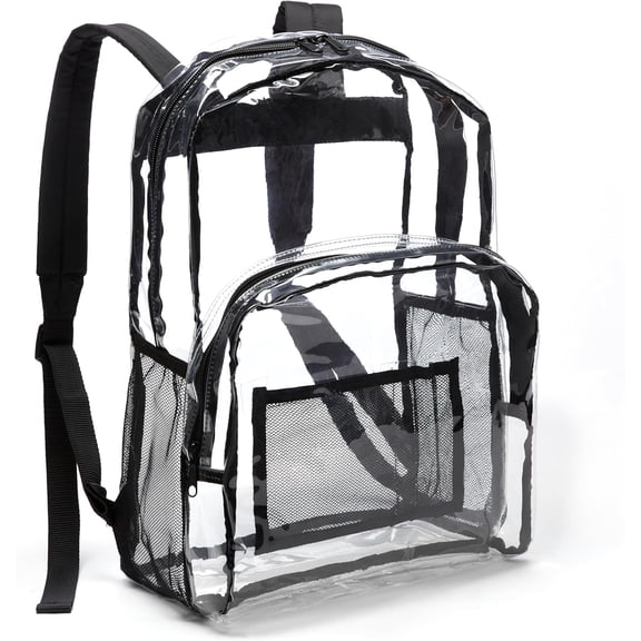 Transparent School Backpack, With Water-Resistant PVC Plastic Material and Ruggedly Reinforced Shoulder Straps, Clear