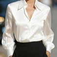 thumbnail image 2 of MORTTIC Women's Elegant Satin Blouse - Classic Lapel Collar Sheer Long Sleeves Button-Down Shirt for Office White，L, 2 of 4
