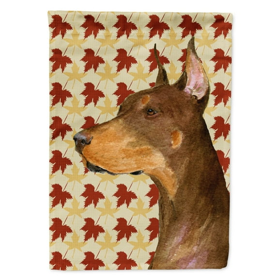 Carolines Treasures SS4388-FLAG-PARENT Doberman Fall Leaves Portrait Flag  multicolor