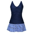 thumbnail image 4 of ZQUUVOU Women's High Waisted V-Neck Printedgathering Conservative Swimsuit Dress Set Suit (C-Dark Blue,XL), 4 of 6