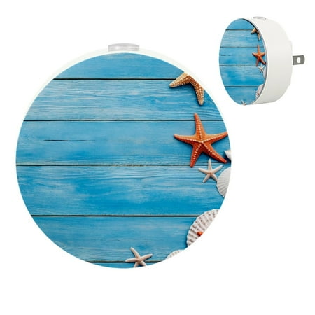 

LED Night Lights Plug into Wall 2-Pack 0.5W Plug in Night Light Dusk to Dawn White Bright Nightlight for Bedroom Bathroom Hallway Kitchen Wooden Board Starfish