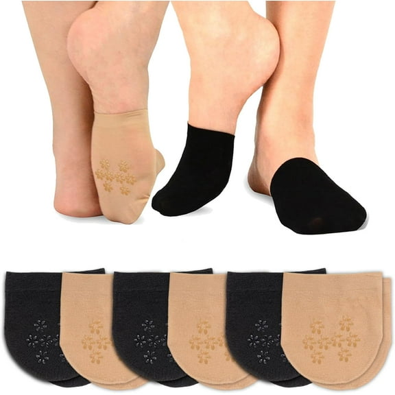 Womens Toe Topper Socks Seamless Half Cover Non Slip Grip No Show Liner Nylon Socks(6 Pairs, Nude and Black)