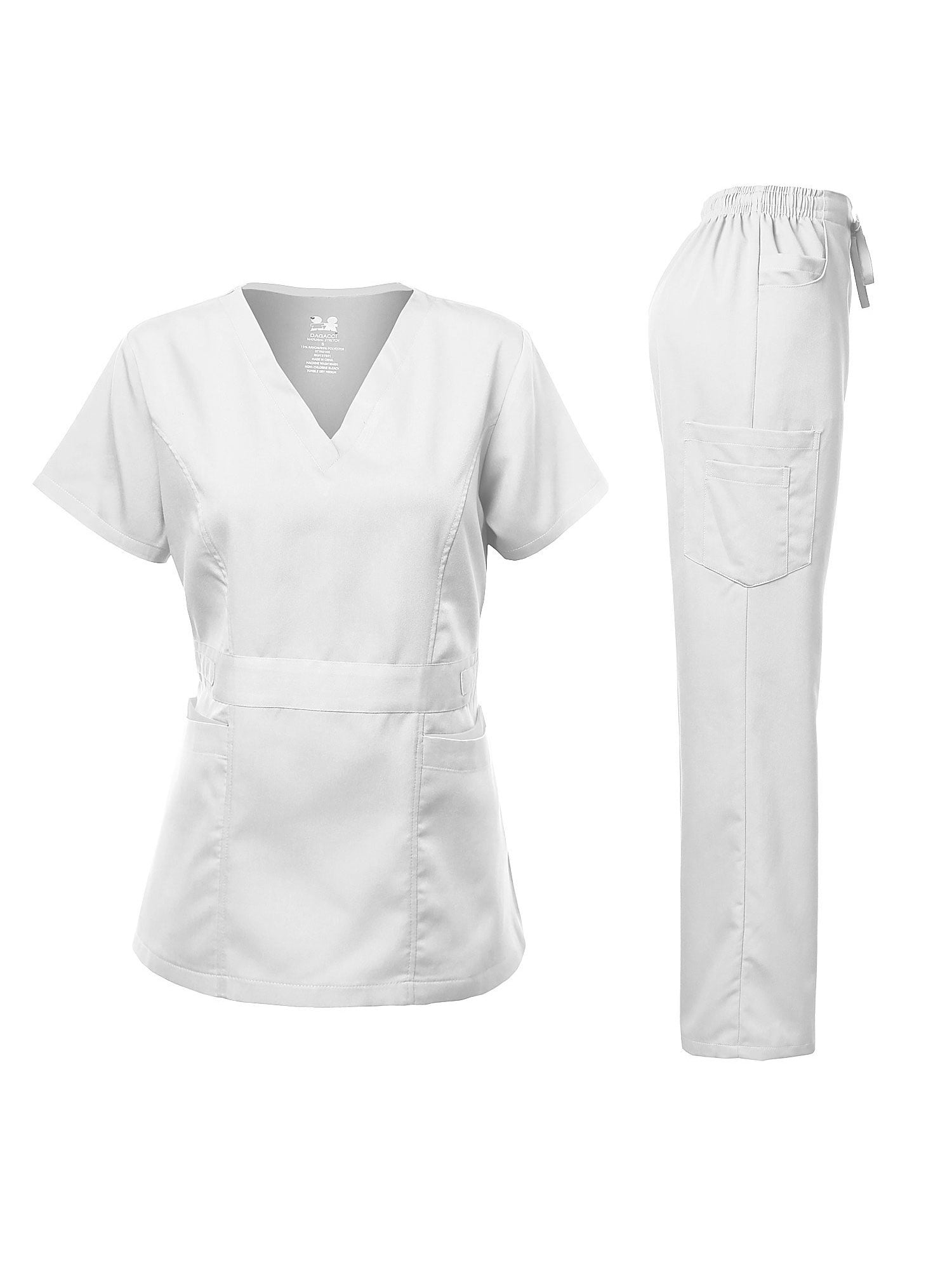 Dagacci Medical Uniform Women's Scrub Set Stretch Contrast Binding Top and Pants 
