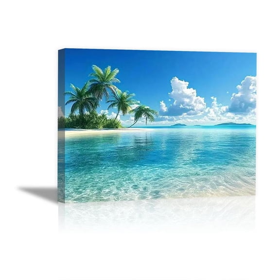 Tropical Palm Clear Blue Island Sea Framed Canvas Prints for Hallway Bedroom Office Decor, Ready to Hang12"L x 8"W