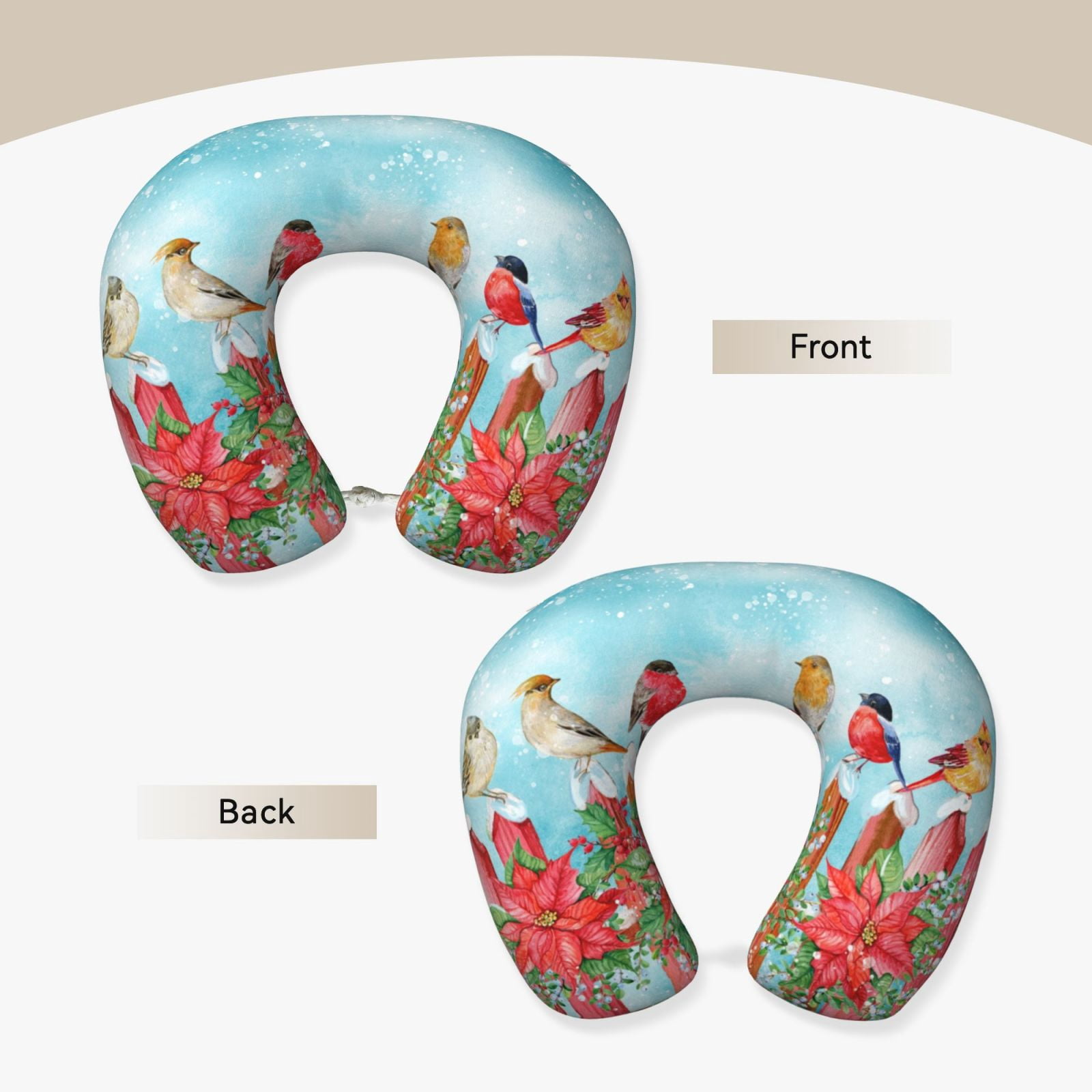 Xecao Winter Birds on the Fence Print Memory Foam Cervical Neck Pillow Versatile U-Shaped Pillows for Home,Office,Camping,Travelling,Soft Washable Cover