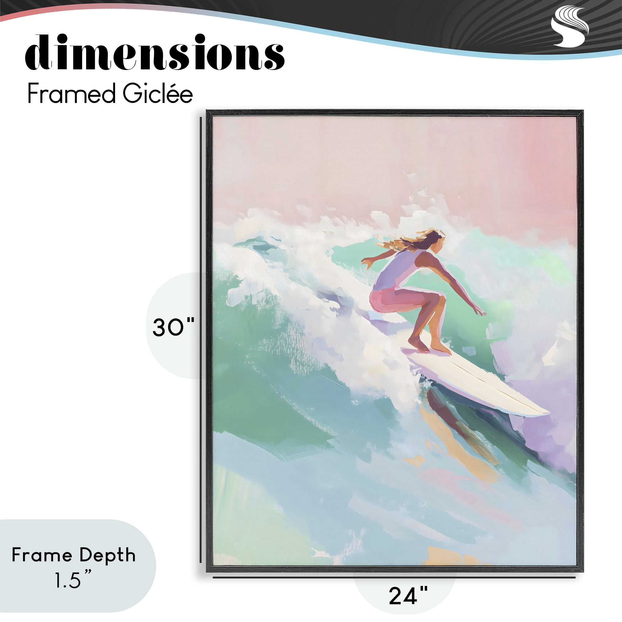 Stupell Industries Surfer Girl Riding Waves Black Framed Giclee Art, design by The Prints Vibe