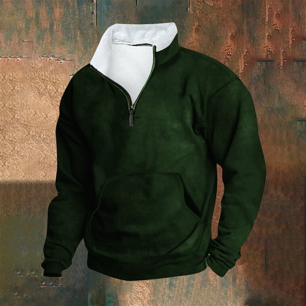 Blusa y camisa de manga larga con cuello alto para hombre, sudadera informal con capucha, cuello alto retro, cremallera, manga larga, holgada, blusa para hombre
