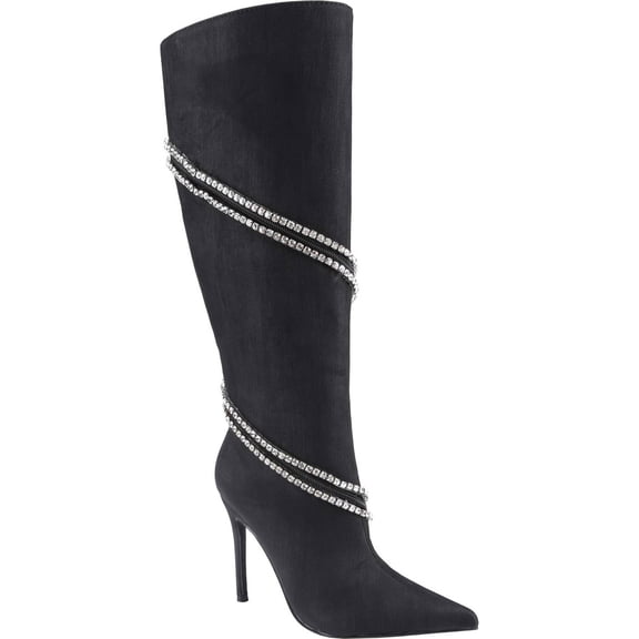 Women's Fashion Rhinestone Crystal Knee High Boots Pointed Toe Stiletto High Heel Boot