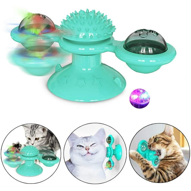 Windmill Cat Toy Turntable Cat Spinning Toy Teasing Interactive Cats Suction Cup Toy Indoor Cat Spinner Aggressive Kitty Toy Massage/Tickling Ball with Glowing Ball and Catnip