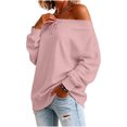 thumbnail image 4 of Staron Women's Off Shoulder Long Sleeve Tops Casual Loose Knitted Sweater Pullover Solid Color Comfy Winter Fall Spring Fashion Basic, Pink S, 4 of 7