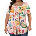 thumbnail image 2 of ITSAME Womens Plus Size T-Shirt, Short Sleeve Square Neck Flower Prints Summer 2025 Tunic Blouse Pink 4XL, 2 of 4