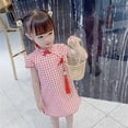 thumbnail image 4 of Chinese Toddler Baby Girls Dress Floral Plaid Qipao Short Sleeve Cheongsam Wedding Dresses Princess Birthday Party Costume 1-6Years, 4 of 5