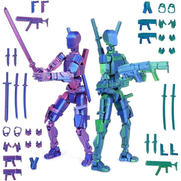 T13 3D Action Figure Set (Assembly Completed), 3D Printed Multi-Jointed, Titan 13 Action Figures, Multi-Articular Lucky Mobile Robot Nova T-13,Desktop Decorations for Game Lovers Toys (Purple/Green)
