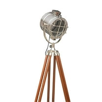 Industrial Chrome Finish Spot Light Floor Lamp With Wooden Adjustable Polish Tripod Stand Modern Studio Floor Searchlight Home Decor