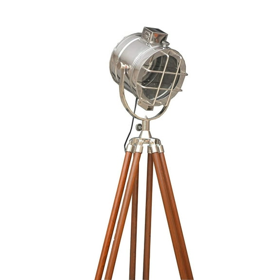 Industrial Chrome Finish Spot Light Floor Lamp With Wooden Adjustable Polish Tripod Stand Modern Studio Floor Searchlight Home Decor