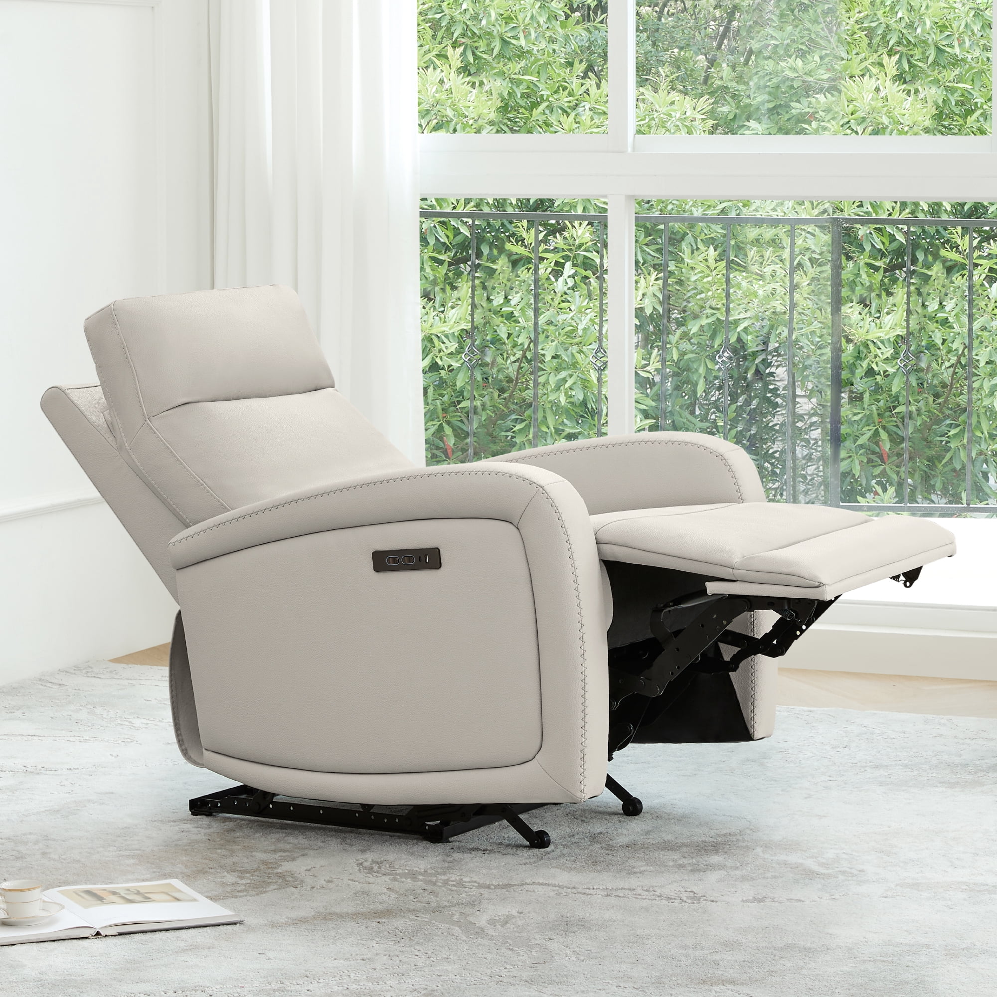 CHITA Electric Power Recliner, Zero Wall Hugger Recliners RV Recliners for Small Space Living Room, Faux Leather Single Sofa Chair with Adjustable Headrest USB&Type-C Charge