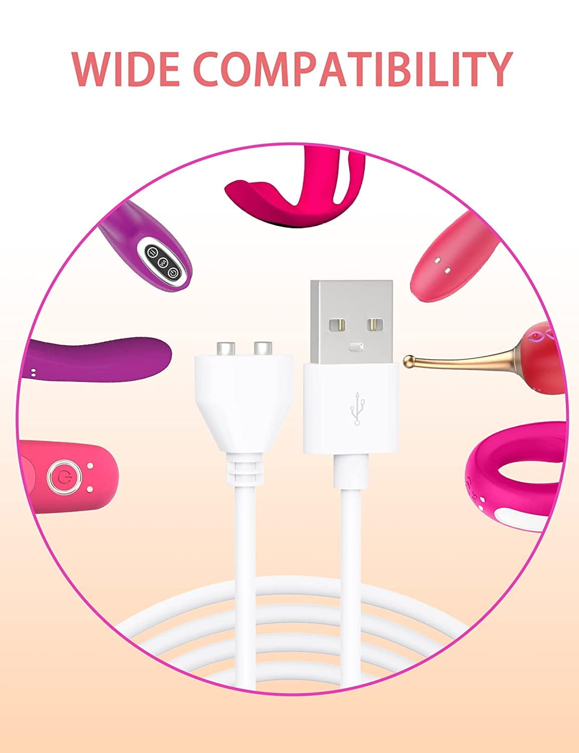 2PCS Magnetic USB DC Charger Cable Replacement Charging Cord, 31.4Inch Long- 6mm/0.24'' Or 10MM/0.39'', for Toys/Vibrators/Facial Fleanser/Electric Toothbrush/Flashlight/Juicer