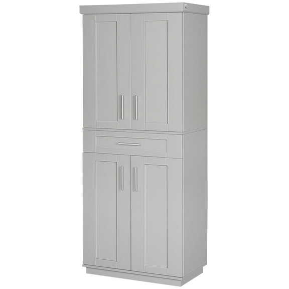 HOMCOM Kitchen Pantry with Doors and Drawer, Adjustable Shelves Gray