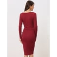 thumbnail image 4 of Vestido Ajustado Allegra K de punto Manga Larga Cuello cuadrado borgoña L, 4 of 5