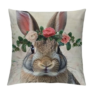 Easter Bunny Pillow Covers Set Of 2 - 18x18 Inch Gray Stripes Linen Farmhouse Decor