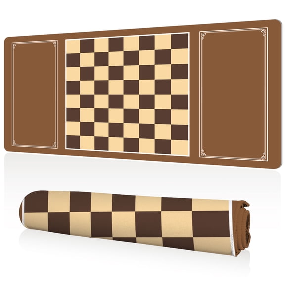 LIVEKEY Mouse Pad Extra Large 80x40x0.3cm Full Desk Coverage Brown Beige Checkerboard Pattern with Sewn Edges Durable Easy Clean Non Slip for Gaming and Office