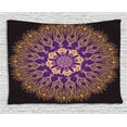 thumbnail image 1 of Gold Mandala Tapestry, Round Lace Like Arabesque Motif Leaf Figures Folkloric Indian Ethnic, Wall Hanging for Bedroom Living Room Dorm Decor, 80W X 60L Inches, Violet Purple Gold, by Ambesonne, 1 of 1