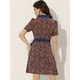 thumbnail image 4 of Vestido Camisero Floral Con Cinturón Y Cuello En Contraste De Manga Corta Para Mujer Azul Oscuro S, 4 of 5
