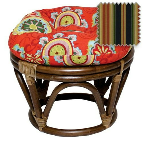 Rattan Ottoman Footrest with Cushion - 18x18x14 Inch - Casual Outdoor Patio Furniture