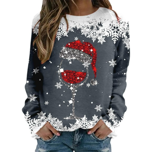 2025 Suitable Christmas Sweaters for Active Hoodies Women Teen s Long Active Fleece Jacket Sleeve Crewneck Sweatshirt Cute Baggy Sweat Shirts Women Reindeer Graphic Xmas