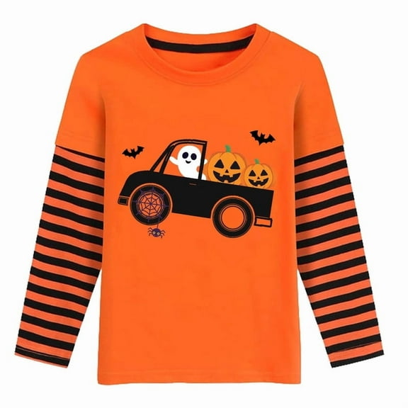 Little Hand Boys Toddler Halloween Skeleton Shirt Truck Long Sleeve T-Shirt Boo Pumpkin Tee Top Children Grils Clothes Size 2-7T