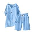 thumbnail image 5 of GZWYHT Linen Outfits Women 2 Piece，Travel Outfits Bohemian Sets Cotton Linen Shorts For Women Workout Sets For Women Cotton Summer Sets For Women Linen Matching Set Blue L, 5 of 9