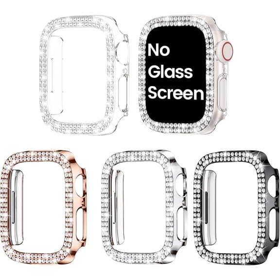 Women Bling Watch Case 4‑Pack Compatible with Apple Watch 45mm Series 9/8/7, Shiny Rhinestone Decoration, Sensitive‑Touch Protective Bumper Accessories