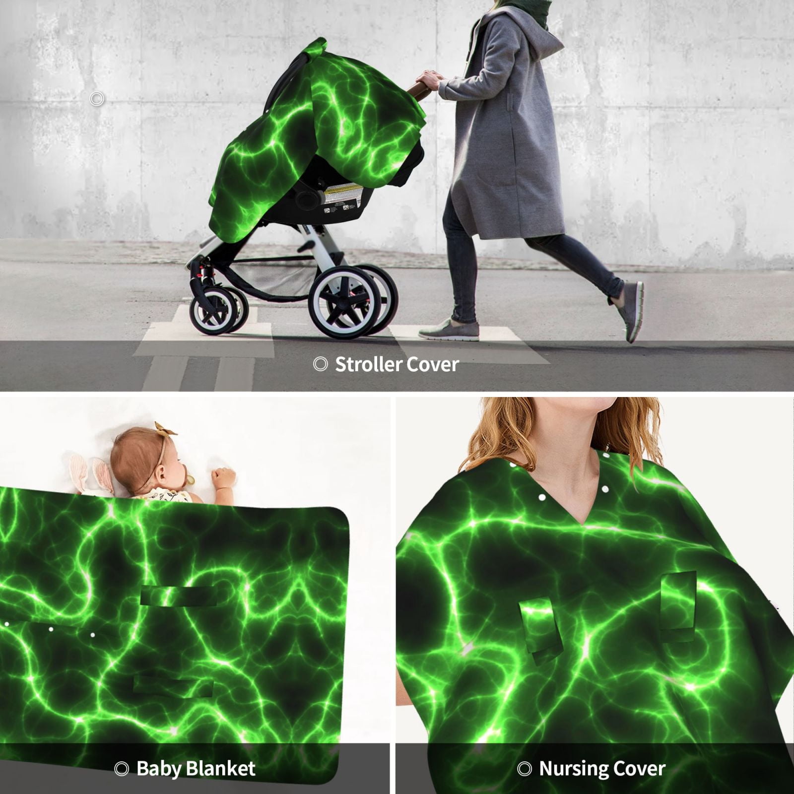 Car Seat Cover Baby - Green Lightning Breathable Infant Car Seat Cover for Baby Carseat, Lightweight Comfort Baby Essentials Must Haves Newborn Stuff for Girl Boy