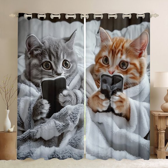 Manfei 3D Cat Curtains Pack of 2 (42x84 Each) for Child, Kawaii Kitten Lover Curtains Blackout, Cute Animal Print Bedroom Curtains, Curtains and Drapes Bedroom Decor