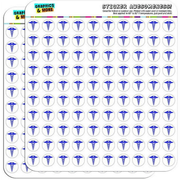 Caduceus Medical Symbol Blue Doctor MD RN EMT 200 1/2" (0.5") Planner Calendar Scrapbooking Crafting Stickers