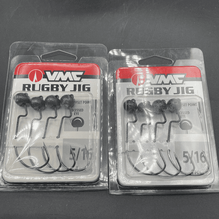 2 Pack VMC Rugby Jig 5/16 oz Black 4 Piece Recessed Eye Offset Point Fishing Tackle 2