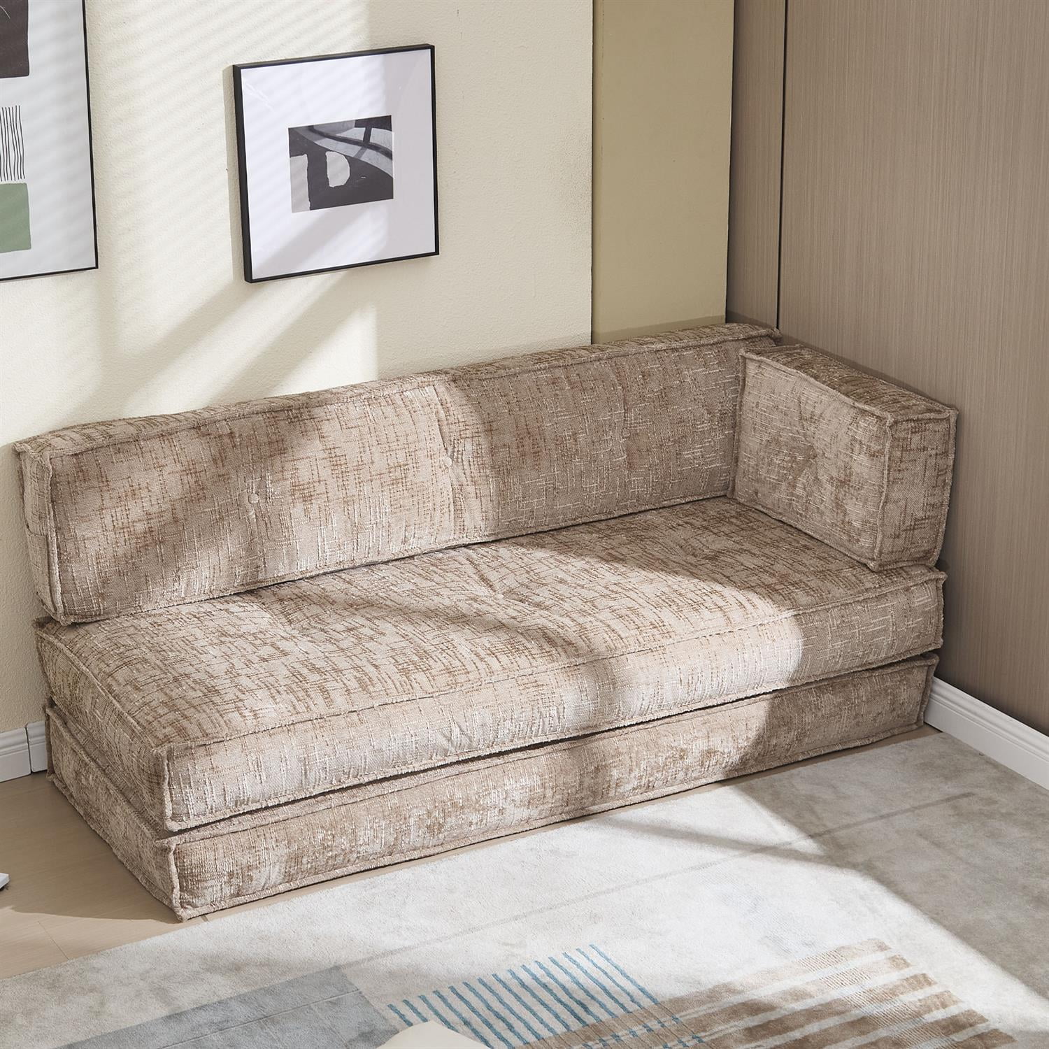 Demi Bonn 78" Versatile Chenille Sectional Sofa with Side Pocket, Modern Couch for Living Room, Customize Layout to Fit Any Space, Beige