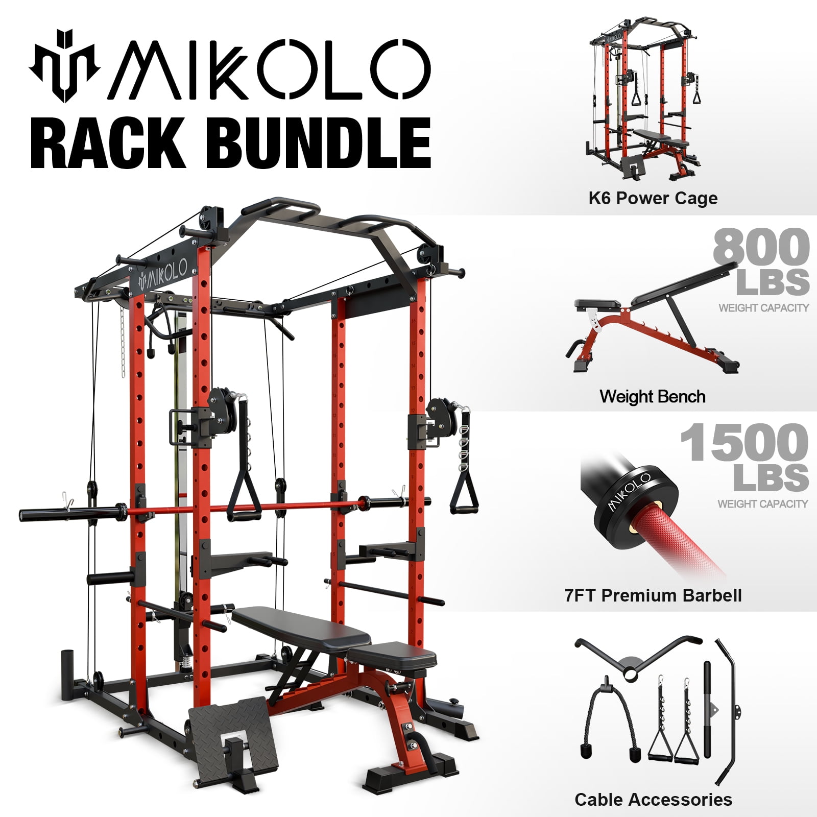 Power Cage - Red/Weight Bench /Barbell - Red